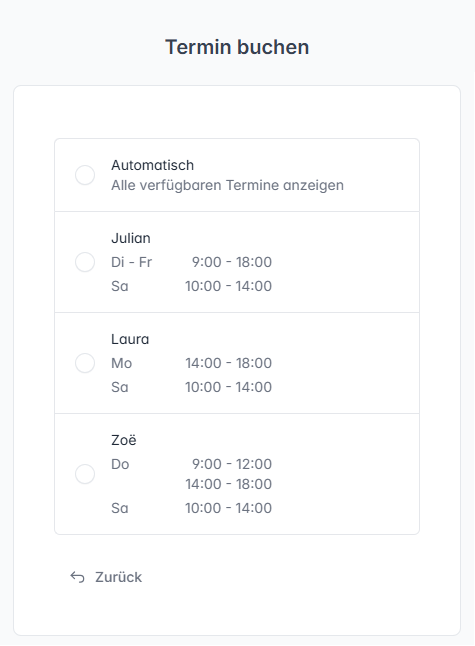 Online terminbuchung buchungsseite ressource waehlen