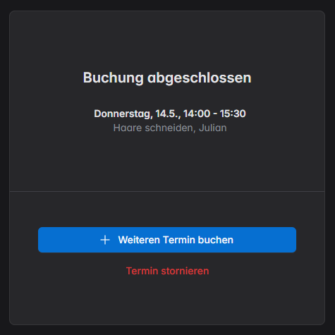 Online terminbuchung buchungsseite schritt 3 termin erstellt