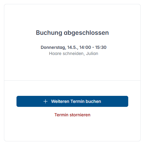 Online terminbuchung buchungsseite schritt 3 termin erstellt