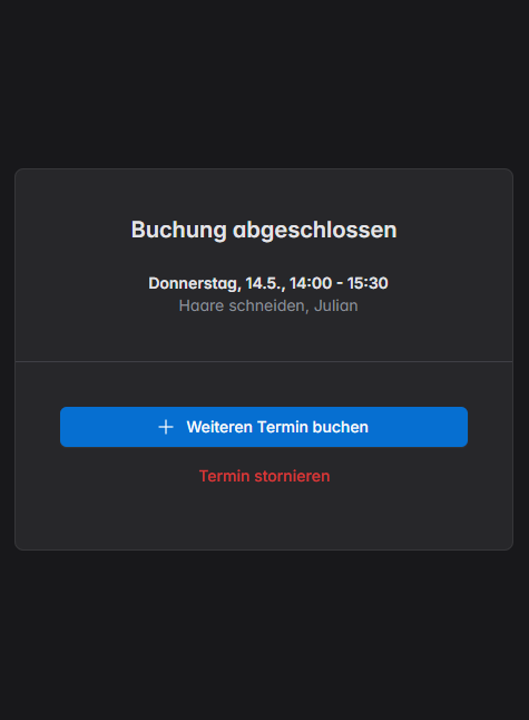 Online terminbuchung buchungsseite schritt buchung abgeschlossen