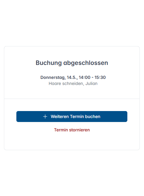 Online terminbuchung buchungsseite schritt buchung abgeschlossen