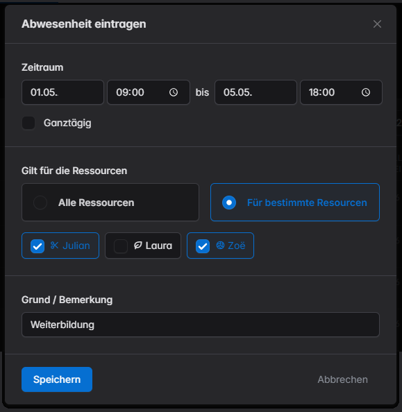 Online terminplaner abwesenheit erstellen