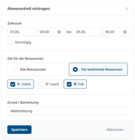 Online terminplaner abwesenheit erstellen