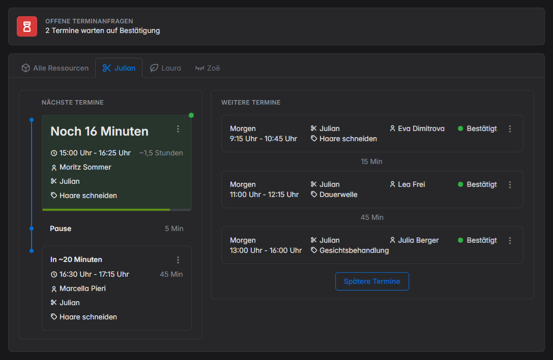 Online terminplaner dashboard
