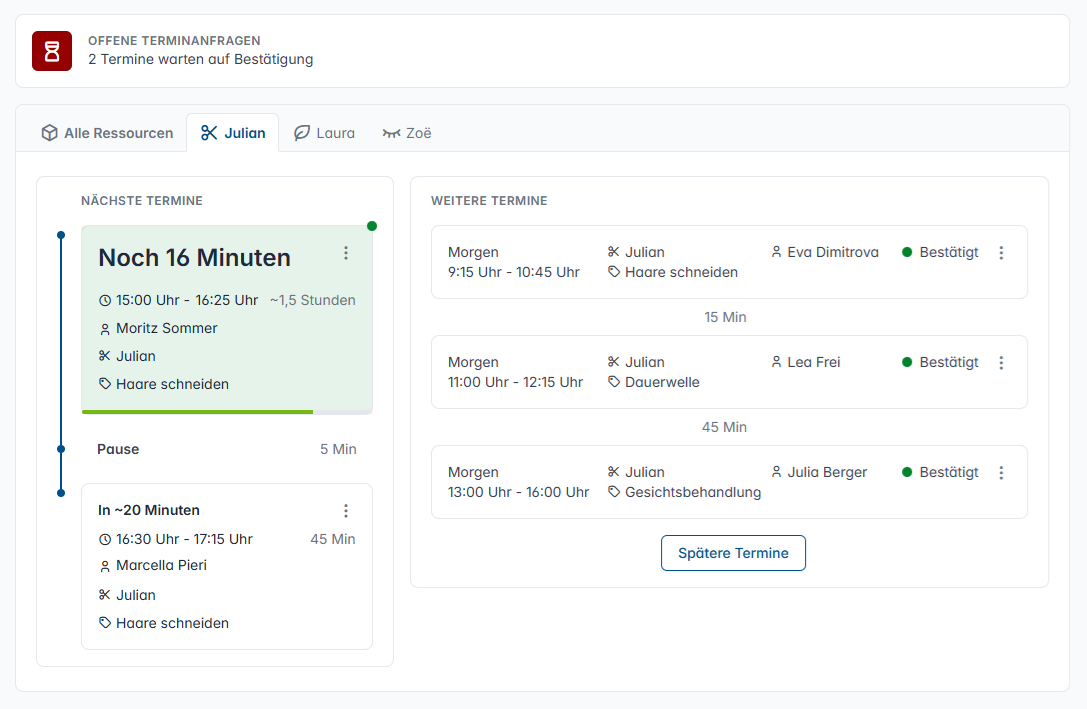 Online terminplaner dashboard