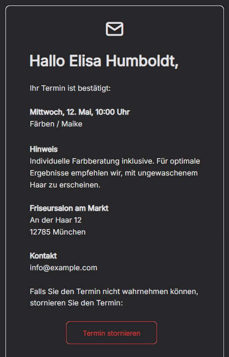 Online terminplaner kundenemail terminbestaetigung
