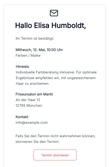 Online terminplaner kundenemail terminbestaetigung